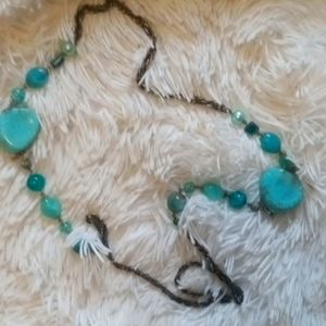 NWT Teal Vintage Rocks and Beads Old Fashioned Necklace